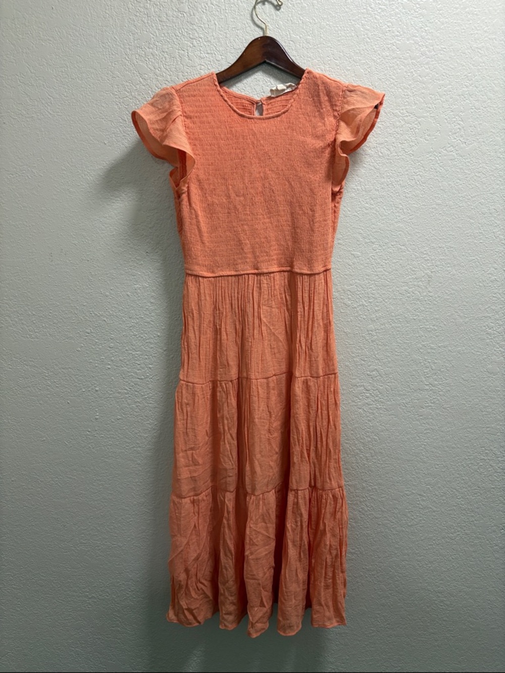 Sweet Wanderer Peach Tiered Flutter-Sleeve Maxi Dress